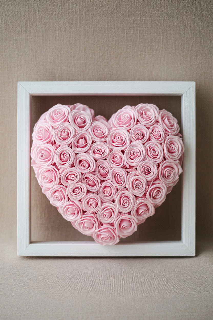 Shadow Box Rose Heart - 25 Valentine's Day Fake Flower Ideas
