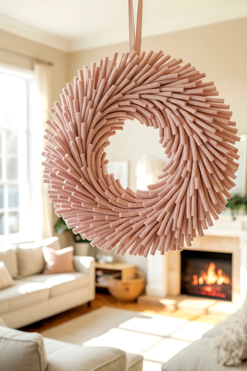 Shaggy Felt Strip Wreath - 25 Felt Valentine's Day Wreath Ideas