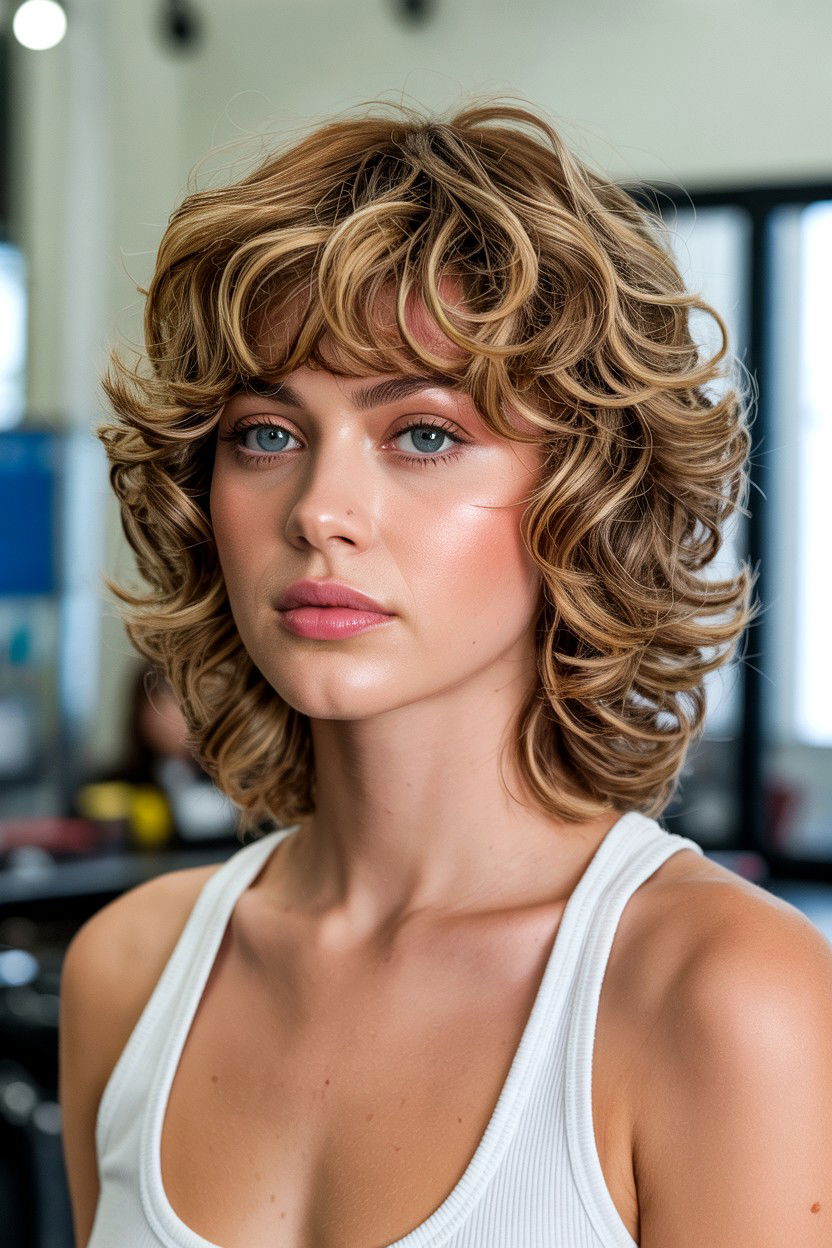 Shaggy curly cut with bangs - 25 Valentine's Day Curly Hair Ideas