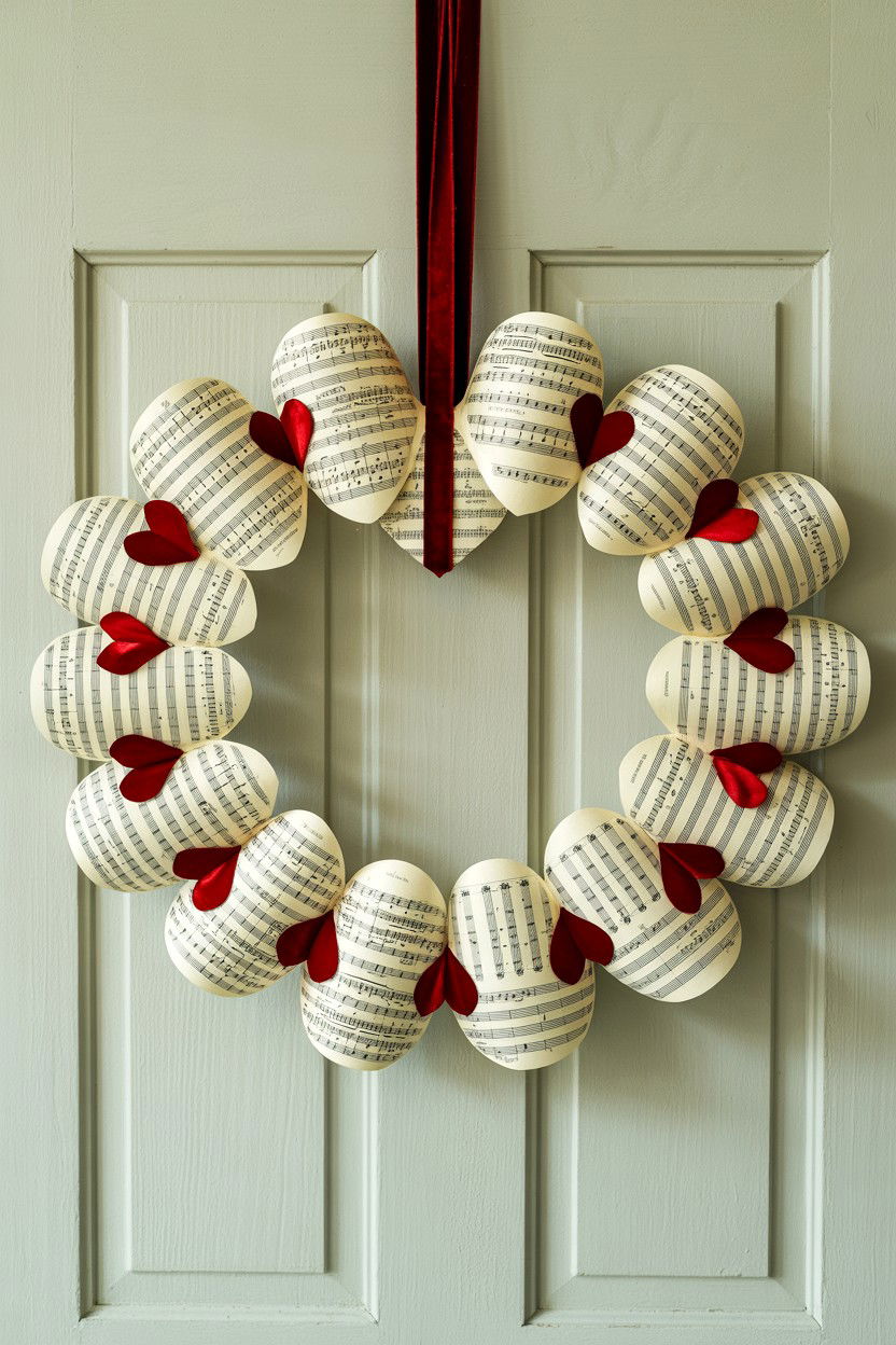 Sheet Music Heart Wreath - 25 Paper Valentine's Day Wreath Ideas