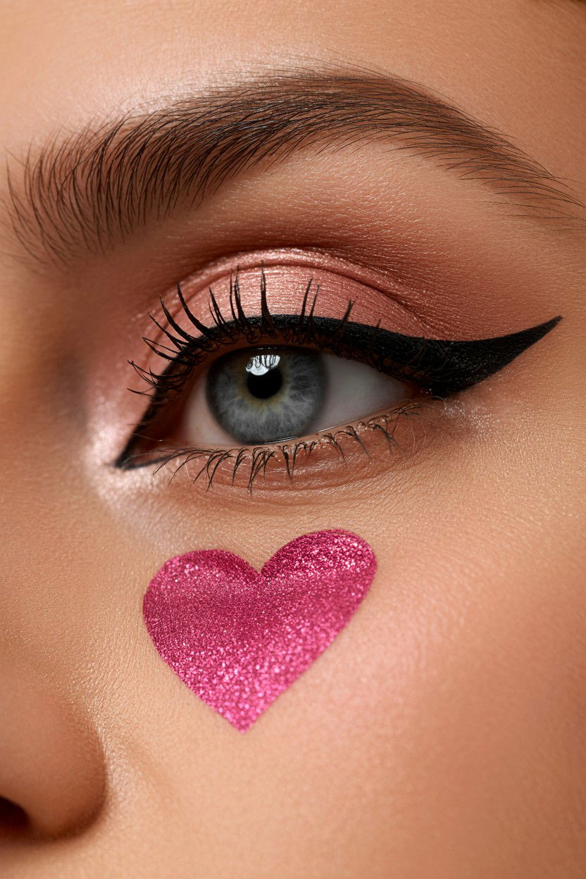 Shimmer Heart Under Eye - 25 Heart Makeup Valentine's Day Ideas