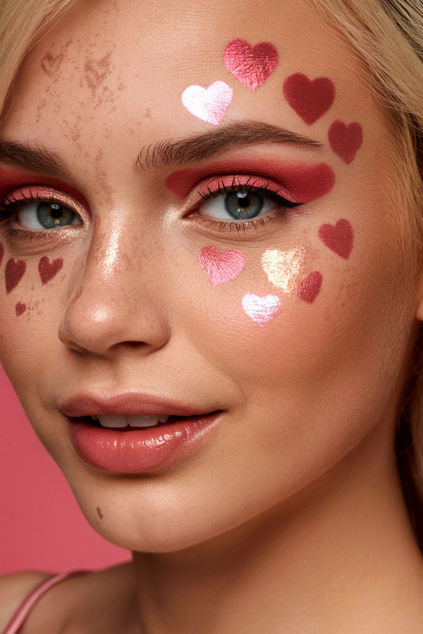 Shimmer heart freckles - 25 Valentine's Day Freckle Makeup Ideas