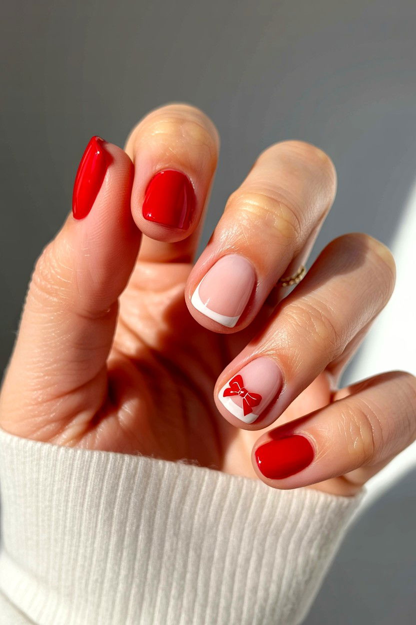 Short Bow Nails - 25 Bow Valentine's Day Nail Ideas