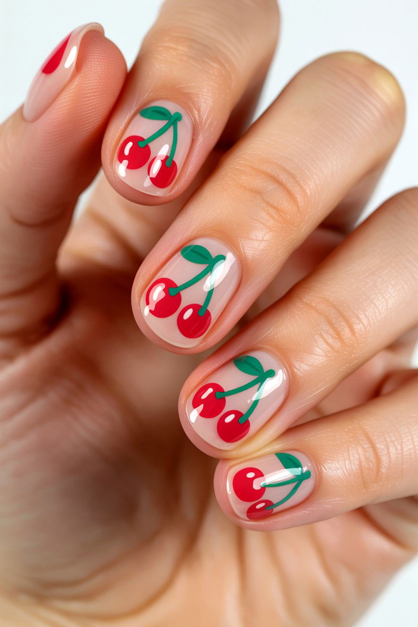Short Cherry Nails - 25 Cherry Valentine's Day Nail Ideas