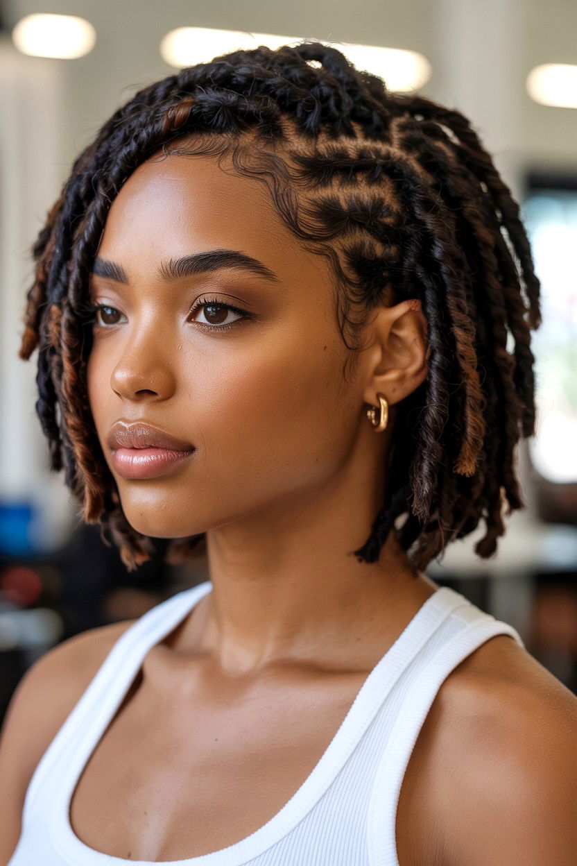 Short Loc Bob Side Part - 25 Valentine's Day Loc Hairstyle Ideas