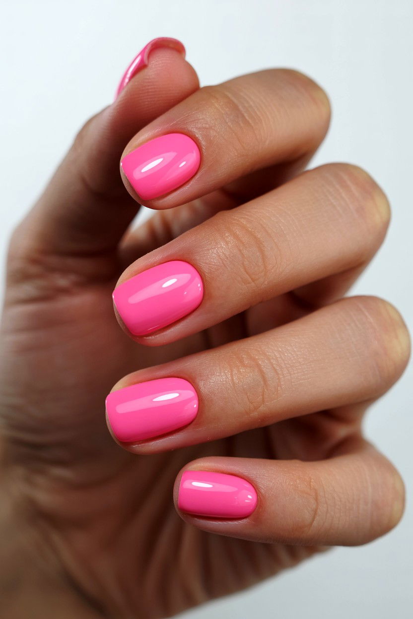 Short Square Pink Nails - 25 Gel Valentine's Day Nail Ideas