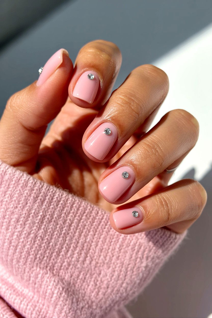 Short Square Pink Rhinestone Nails - 25 Rhinestone Valentine's Day Nail Ideas
