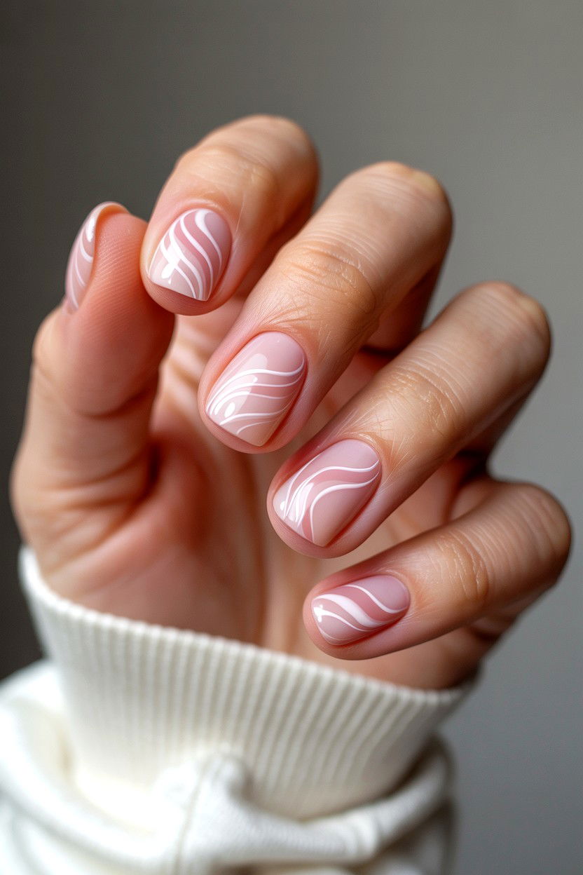 Short Swirl Nails - 25 Swirl Valentine's Day Nail Ideas