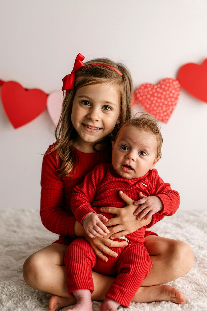Sibling Valentine Portrait - 25 Valentine's Day Newborn Photo Ideas