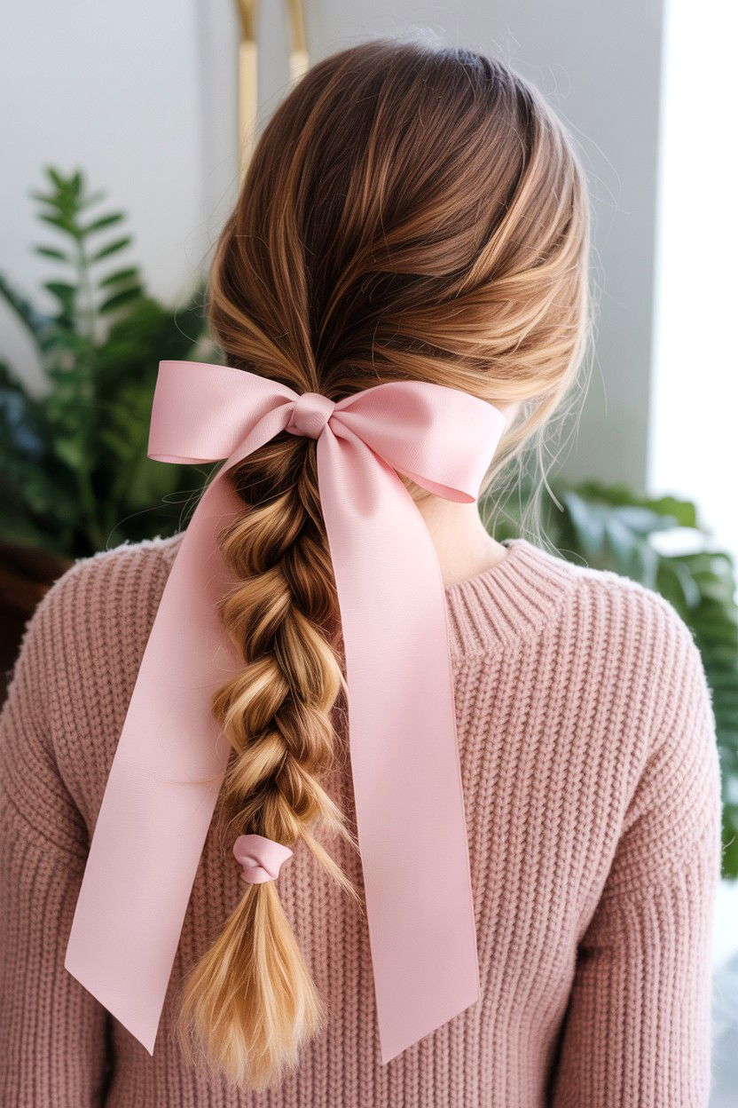 Side Braid With Ribbon Accent - 25 Valentine's Day Bow Hairstyle Ideas