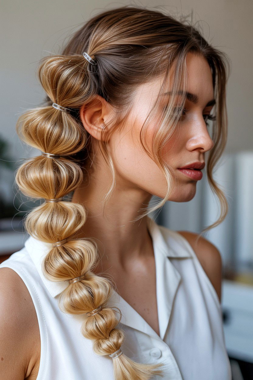 Side Bubble Braid - 25 Valentine's Day Side Swept Hair Ideas