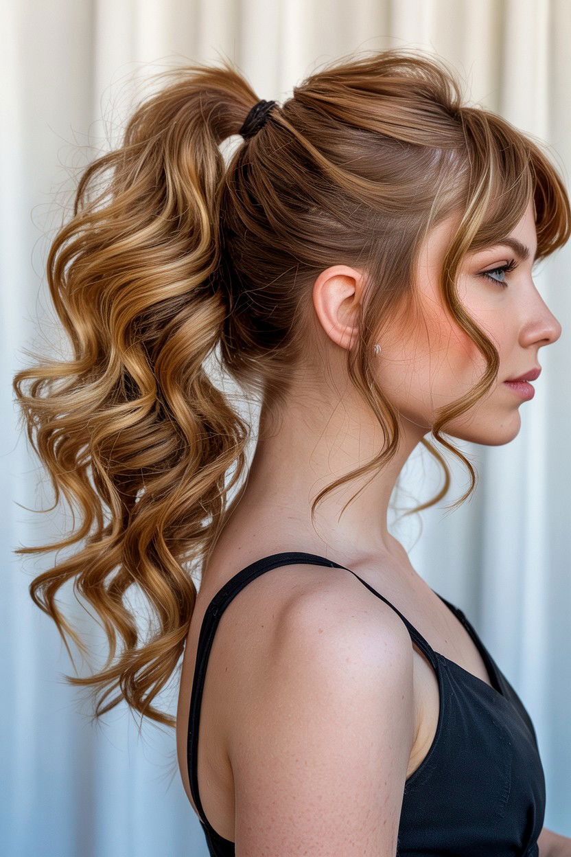 Side Bubble Ponytail Soft Curls - 25 Valentine's Day Bubble Ponytail Ideas