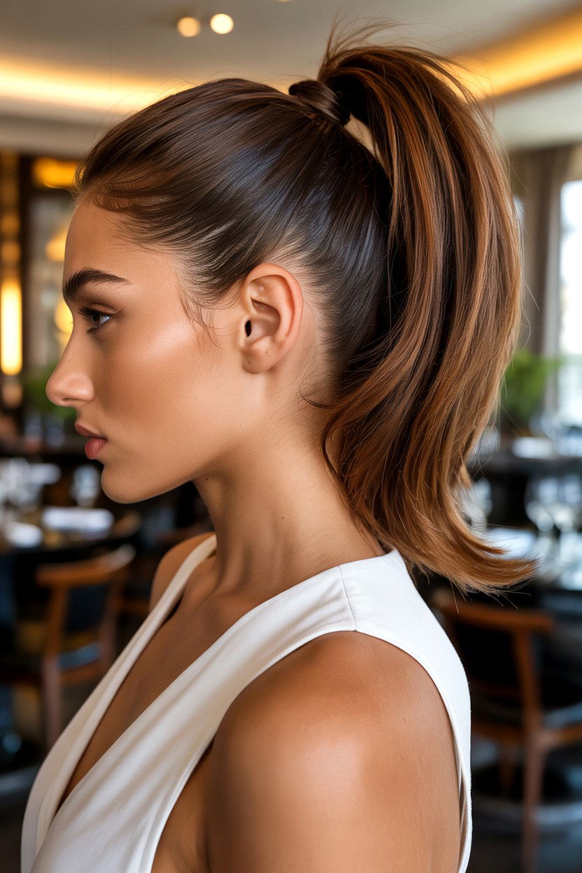 Side Part Sleek Ponytail - 25 Valentine's Day Sleek Ponytail Ideas