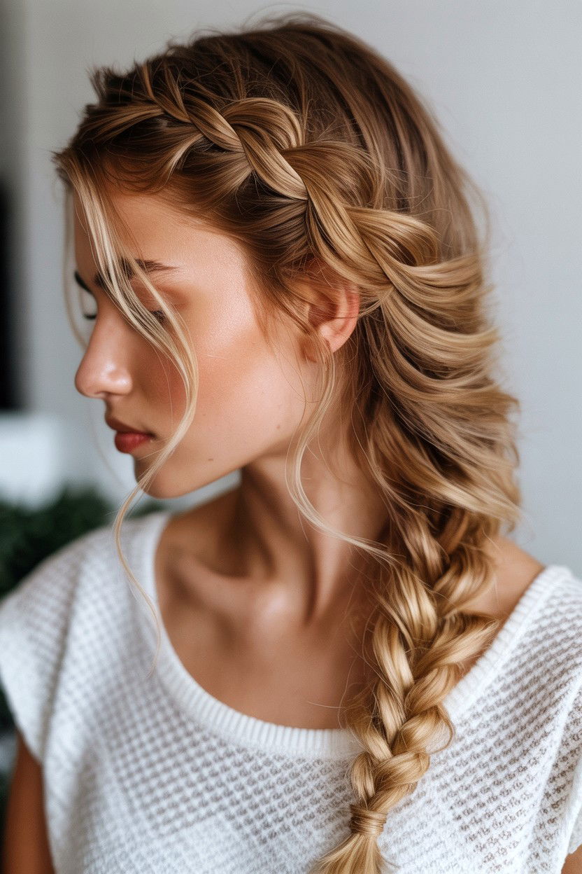 Side Swept Waterfall Braid - 25 Valentine's Day Side Swept Hair Ideas