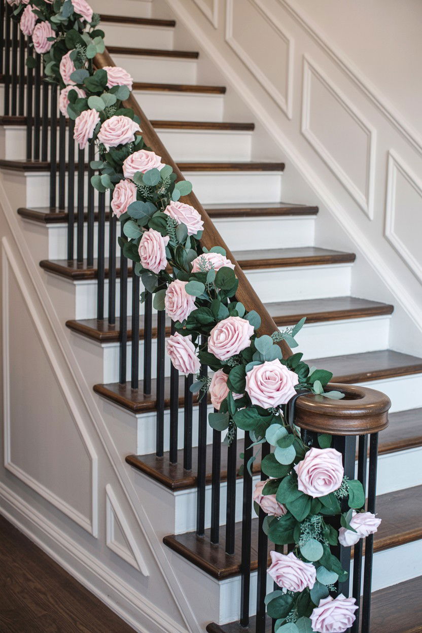 Silk Flower Staircase Swag - 25 Valentine's Day Fake Flower Ideas