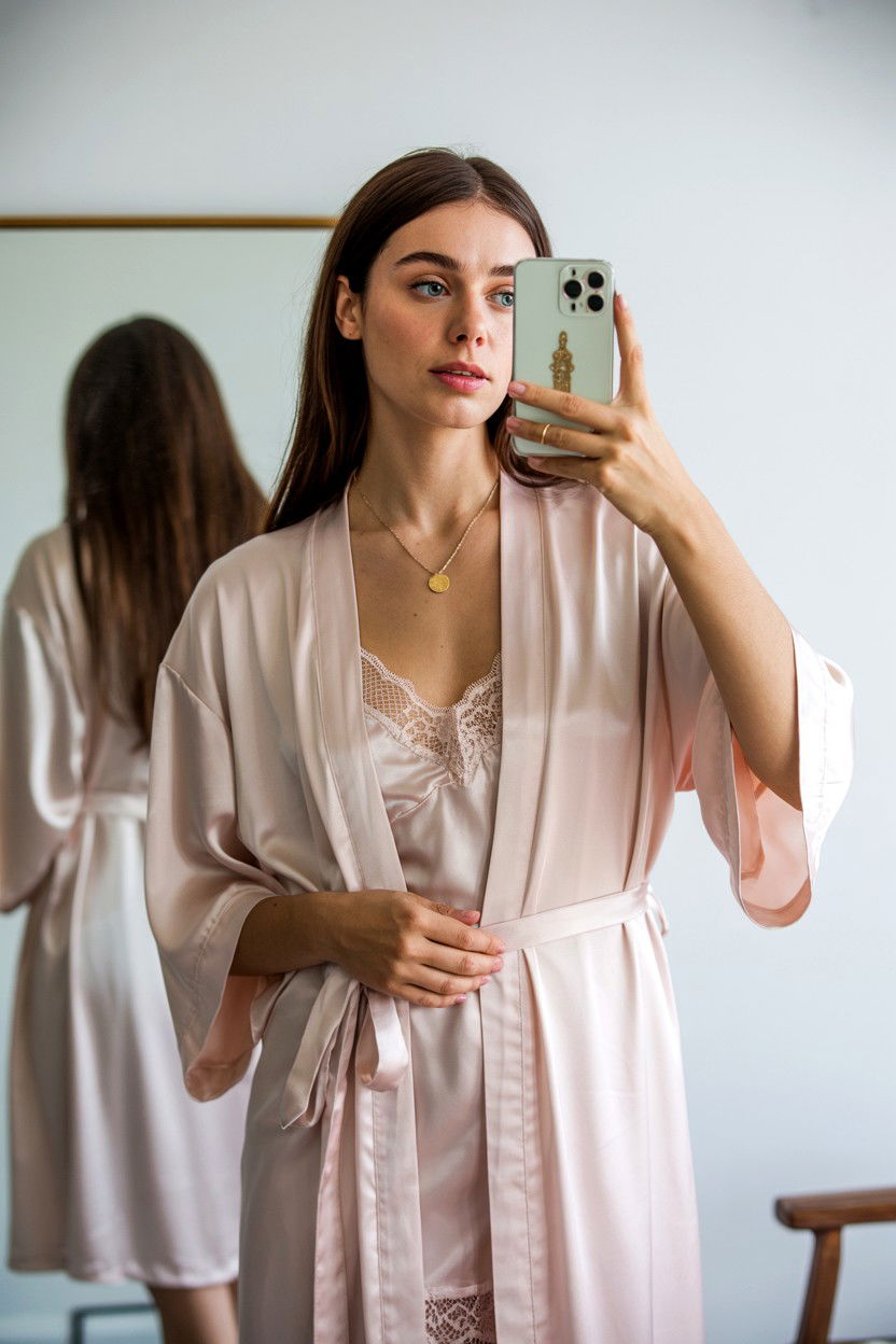 Silk Robe Mirror Selfie - 25 Valentine's Day Mirror Selfie Ideas