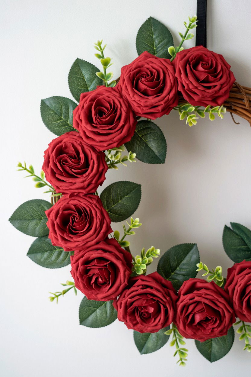 Silk Rose Wreath - 25 Rose Valentine's Day Wreath Ideas