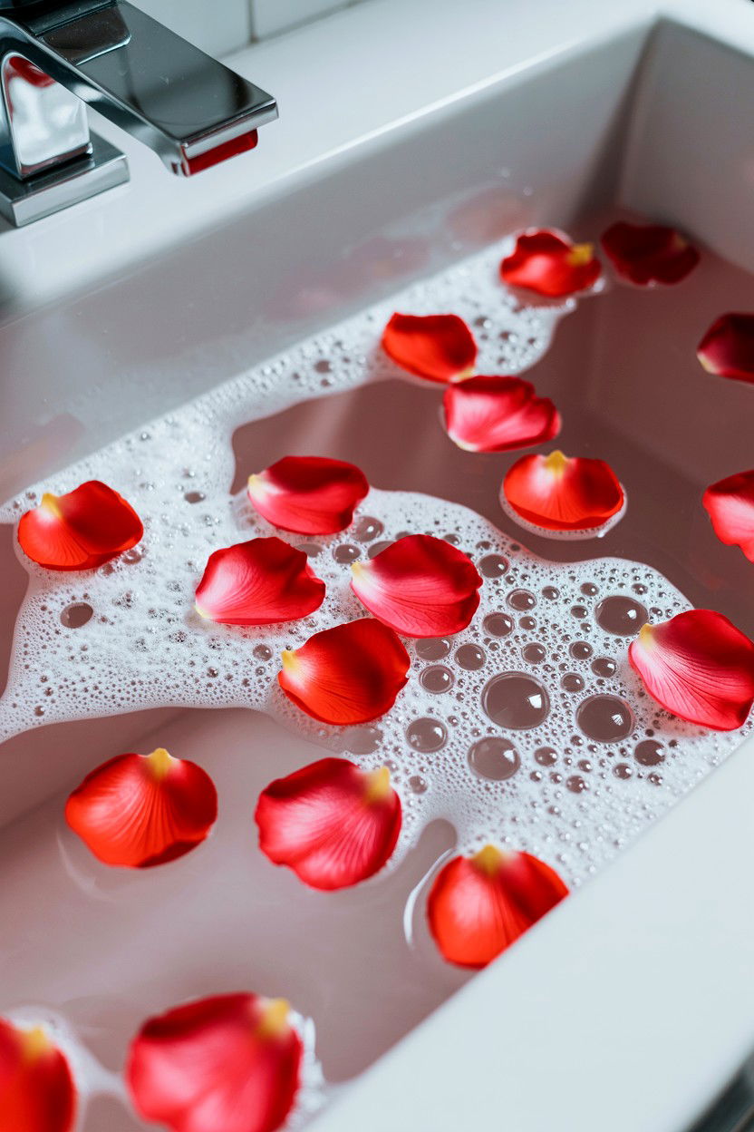 Silk flower petals - 25 Valentine's Day Bubble Bath Ideas