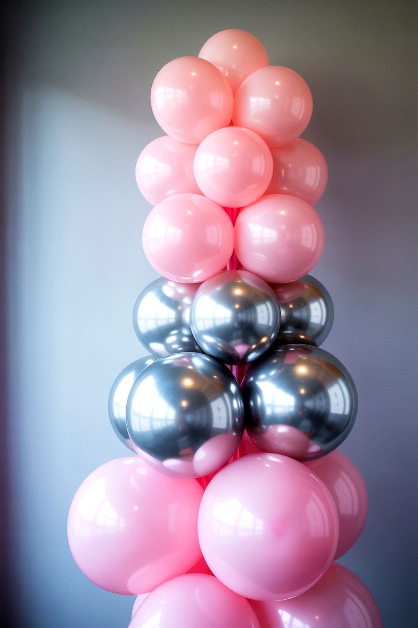 Silver And Pink Balloon - 25 Valentine's Day Balloon Column Ideas
