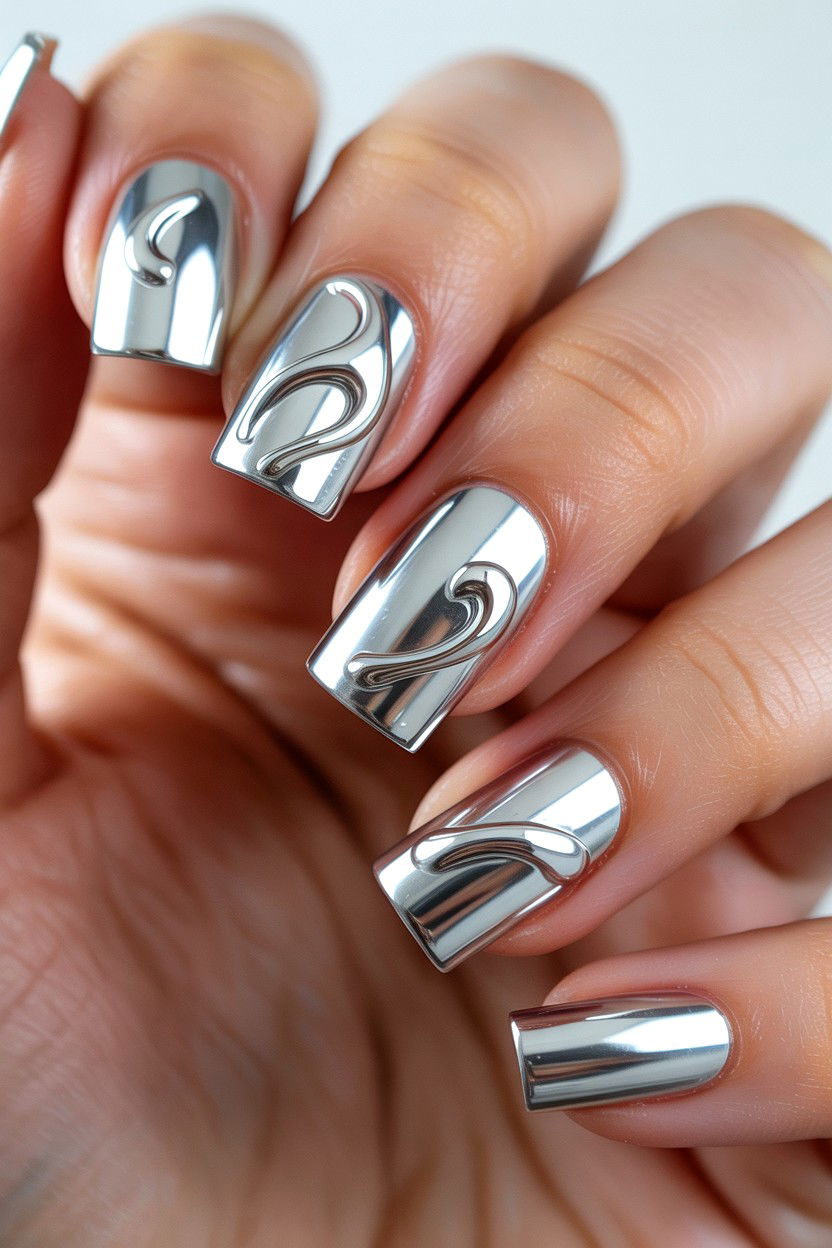 Silver Chrome Nails - 25 3D Valentine's Day Nail Art Ideas
