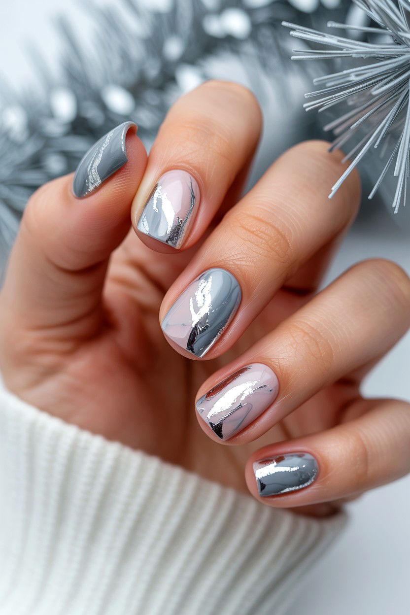Silver Foil Marble Nails - 25 Marble Valentine's Day Nail Ideas
