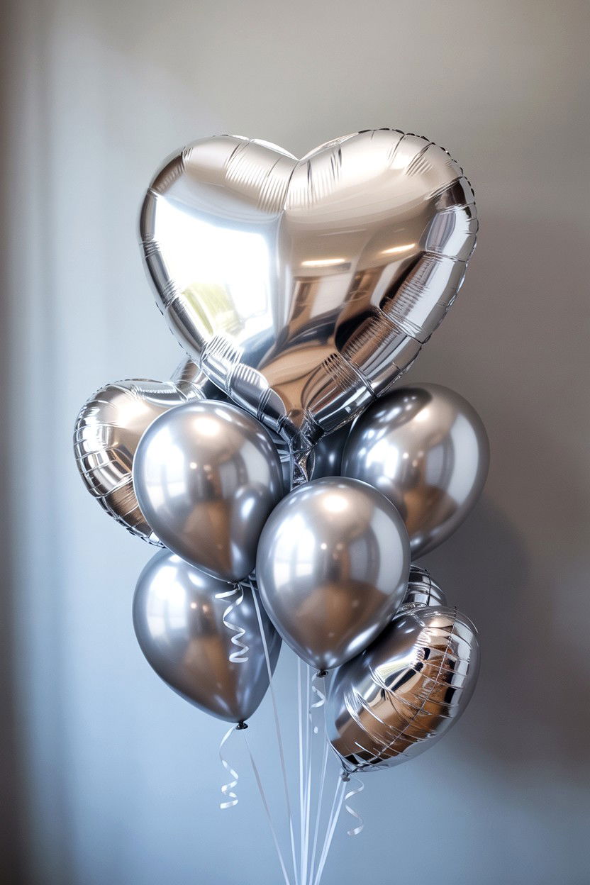 Silver Heart Balloon - 25 Valentine's Day Balloon Bouquet Ideas