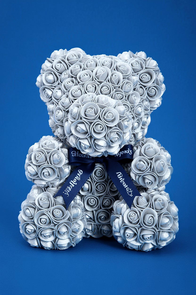 Silver Rose Bear - 25 Valentine's Day Rose Bear Ideas