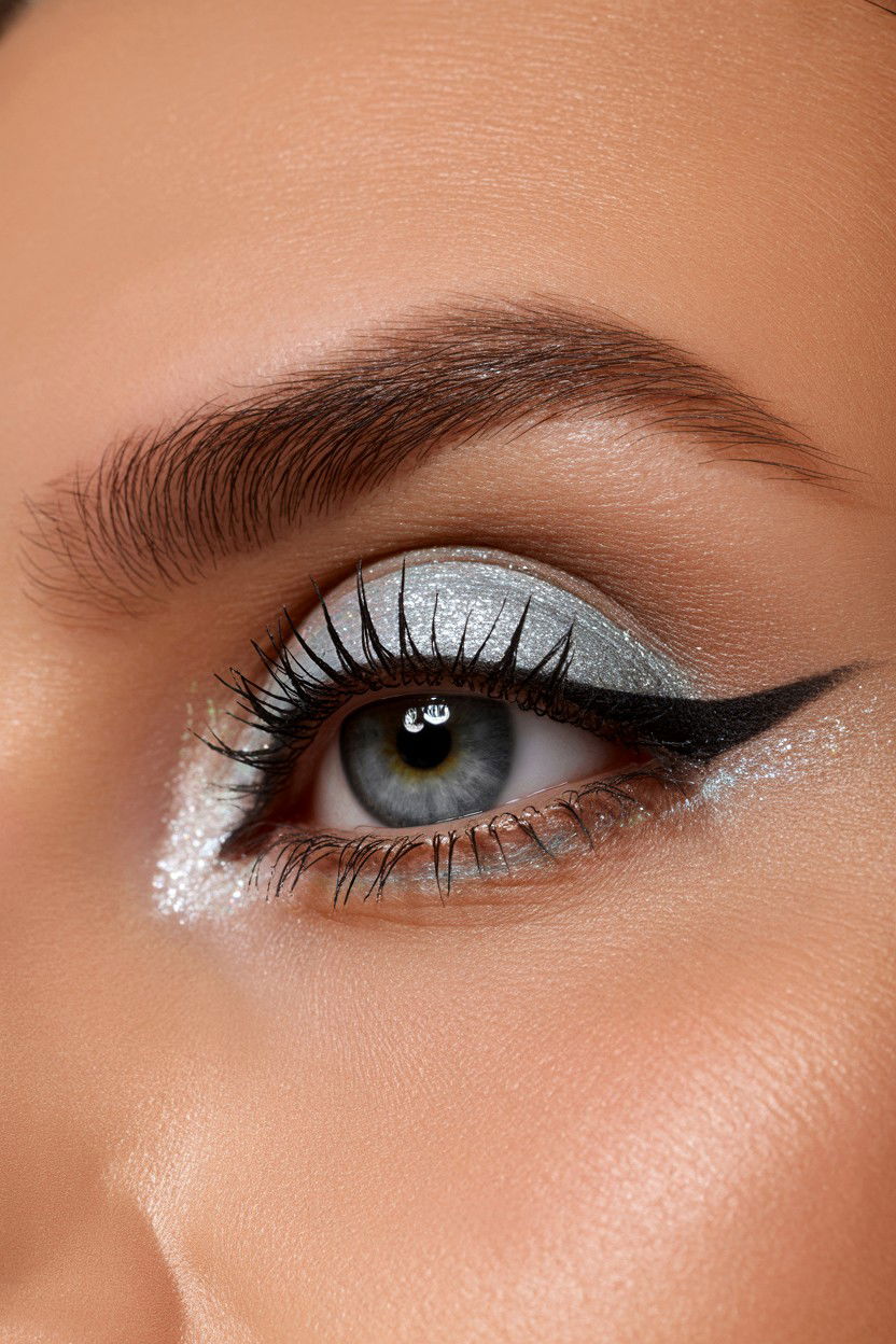 Silver glitter eye - 25 Smoky Eye Valentine's Day Looks