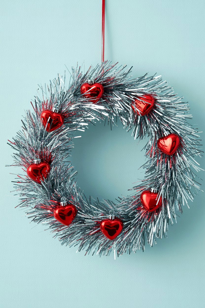 Silver tinsel wreath - 25 Vintage Valentine's Day Wreath Ideas