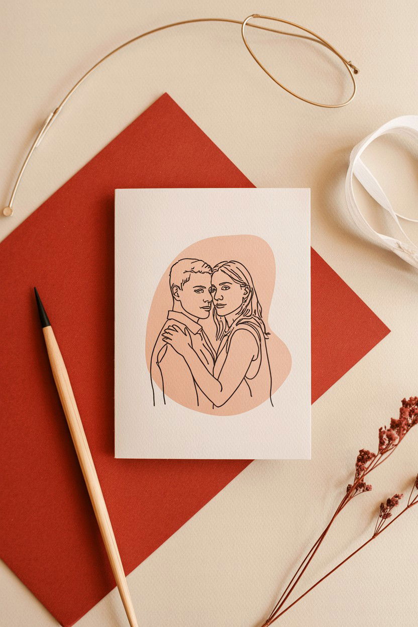 Simple Line Art Portrait - 25 Minimalist Valentine's Day Card Ideas
