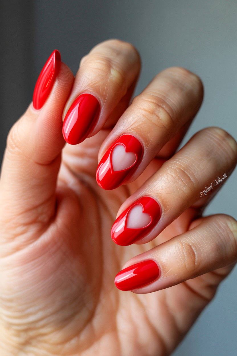 Single Heart Cutout Nails - 25 Minimalist Valentine's Day Nails