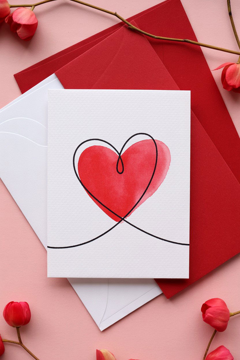 Single Line Heart - 25 Minimalist Valentine's Day Card Ideas