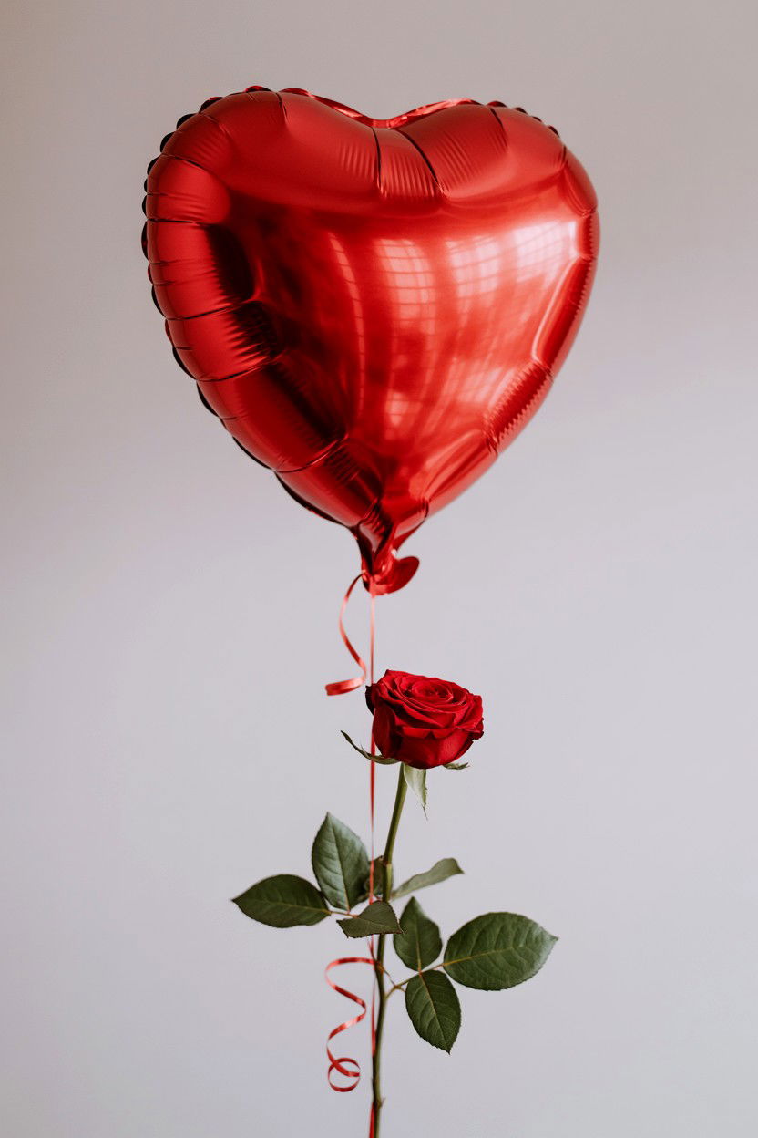 Single Rose Balloon Gift - 25 Valentine's Day Single Rose Ideas