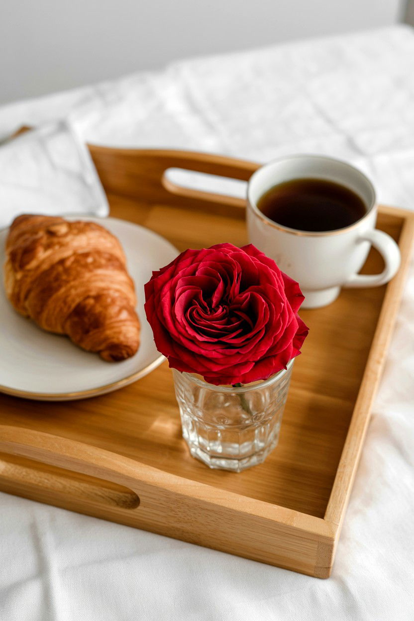 Single Rose Breakfast Tray - 25 Valentine's Day Single Rose Ideas