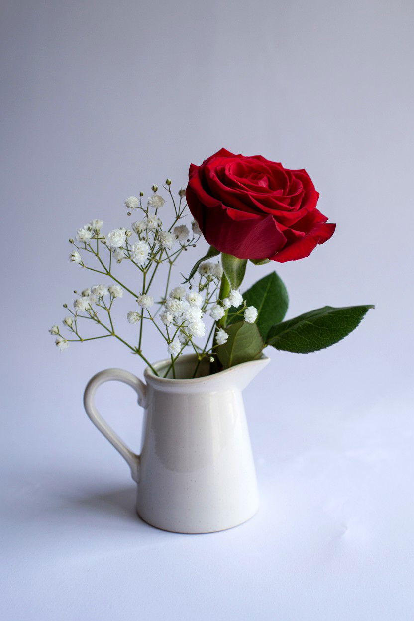Single Rose Ceramic Pitcher - 25 Valentine's Day Single Rose Ideas
