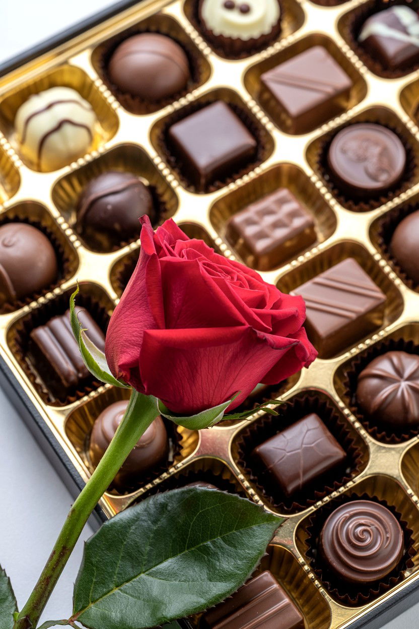 Single Rose Chocolate Box - 25 Valentine's Day Single Rose Ideas