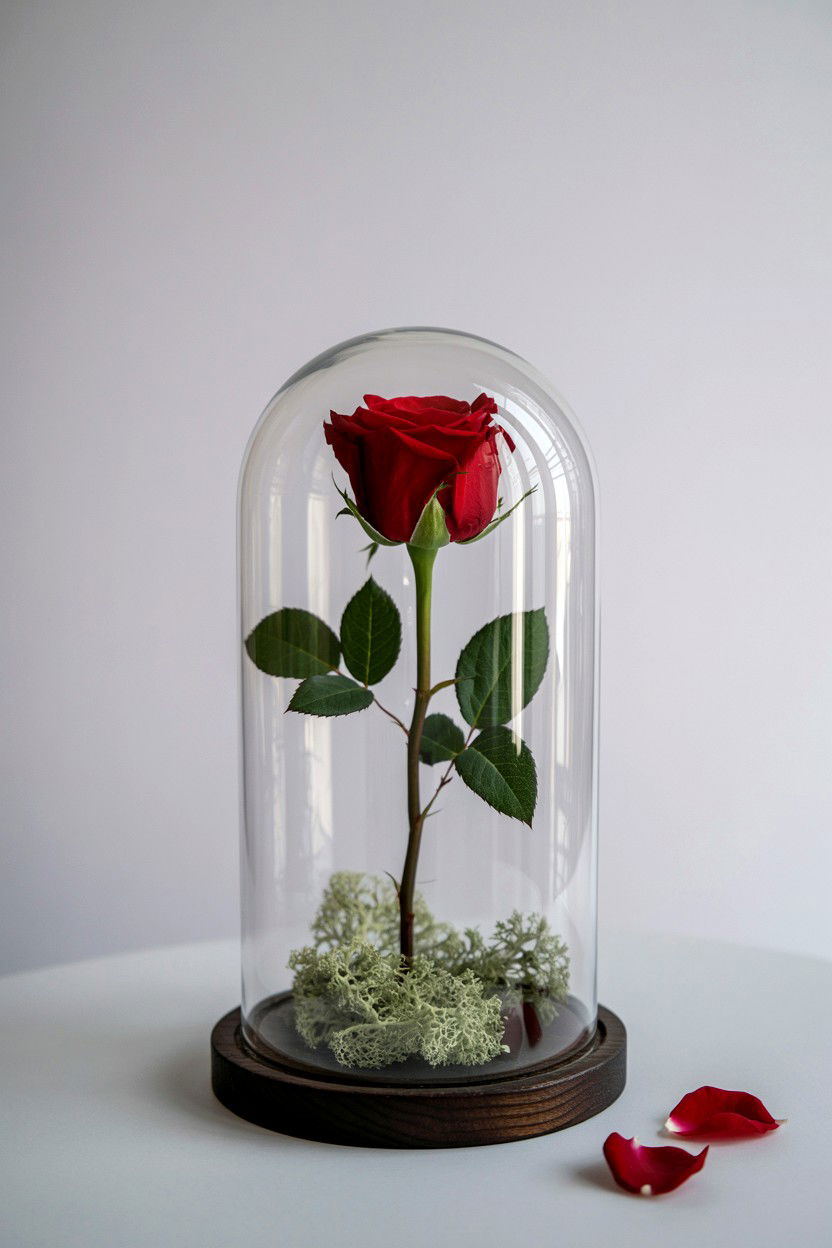Single Rose Glass Dome - 25 Valentine's Day Single Rose Ideas