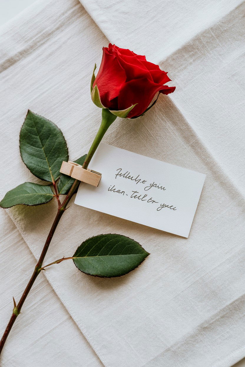 Single Rose Handwritten Note - 25 Valentine's Day Single Rose Ideas