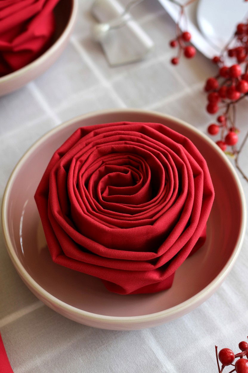 Single Rose Napkin - 25 Valentine's Day Napkin Folding Ideas