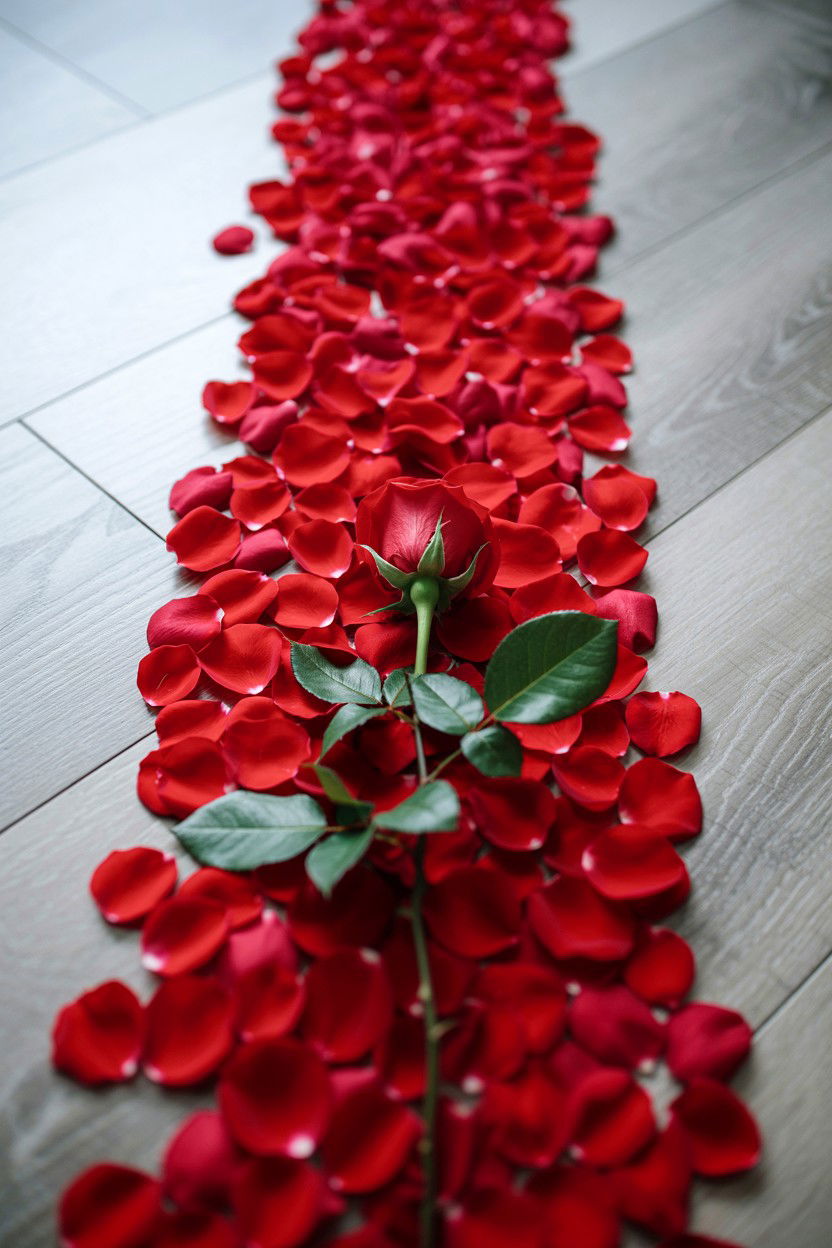 Single Rose Petal Path - 25 Valentine's Day Single Rose Ideas