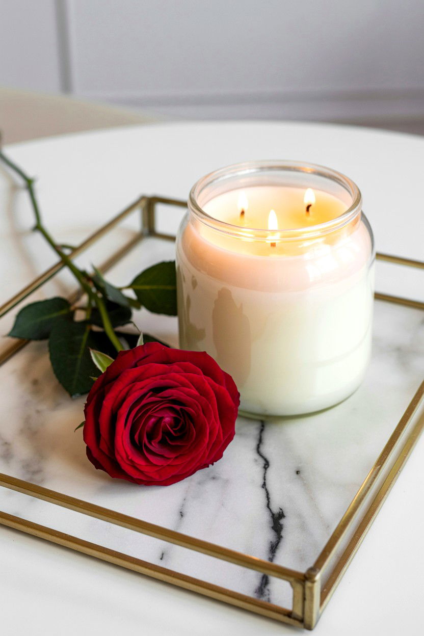 Single Rose Scented Candle - 25 Valentine's Day Single Rose Ideas