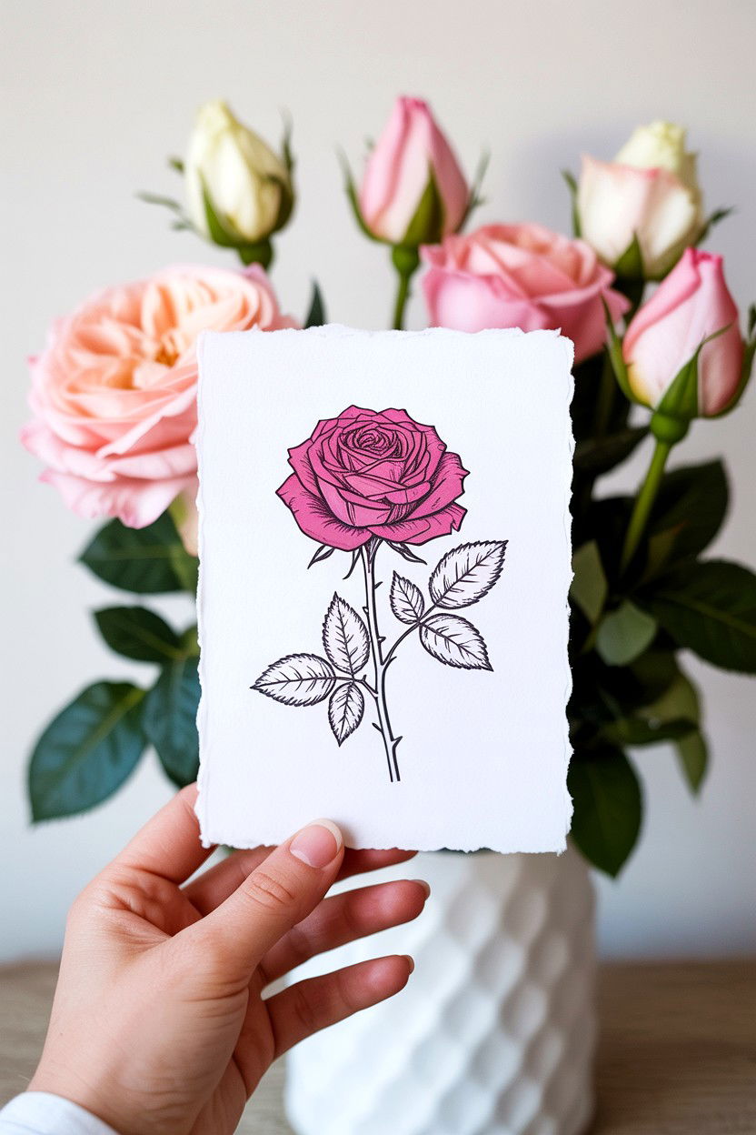 Single Rose Sketch - 25 Minimalist Valentine's Day Card Ideas