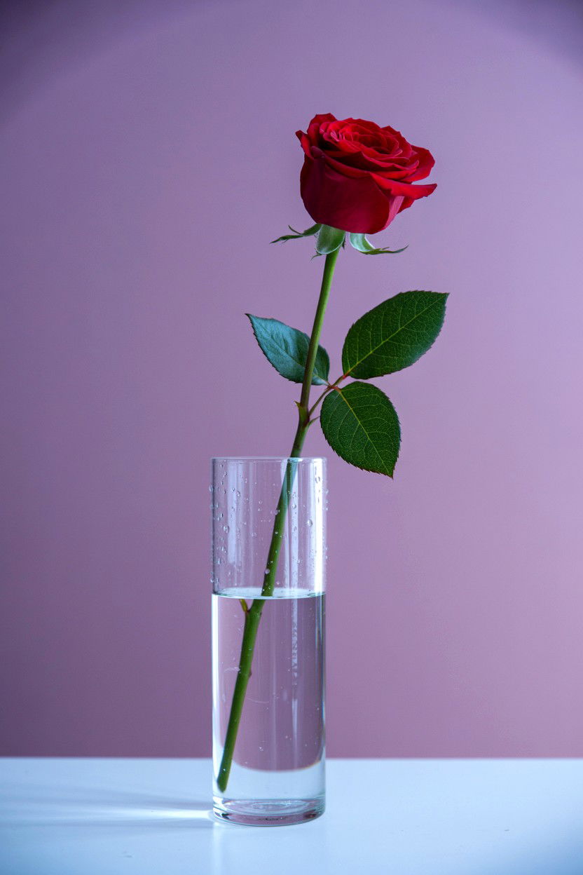 Single Rose Tall Vase - 25 Valentine's Day Single Rose Ideas