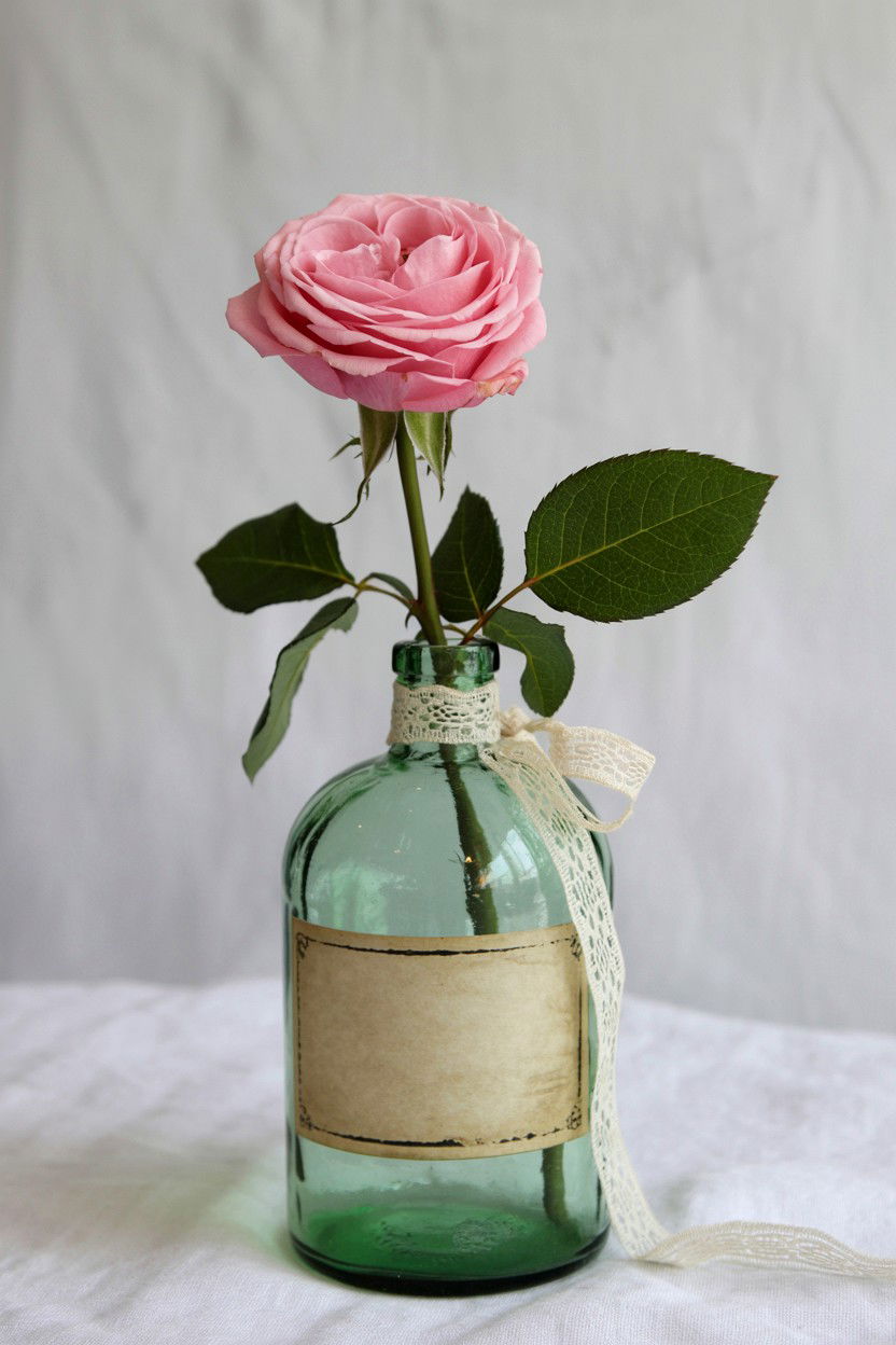 Single Rose Vintage Bottle - 25 Valentine's Day Single Rose Ideas