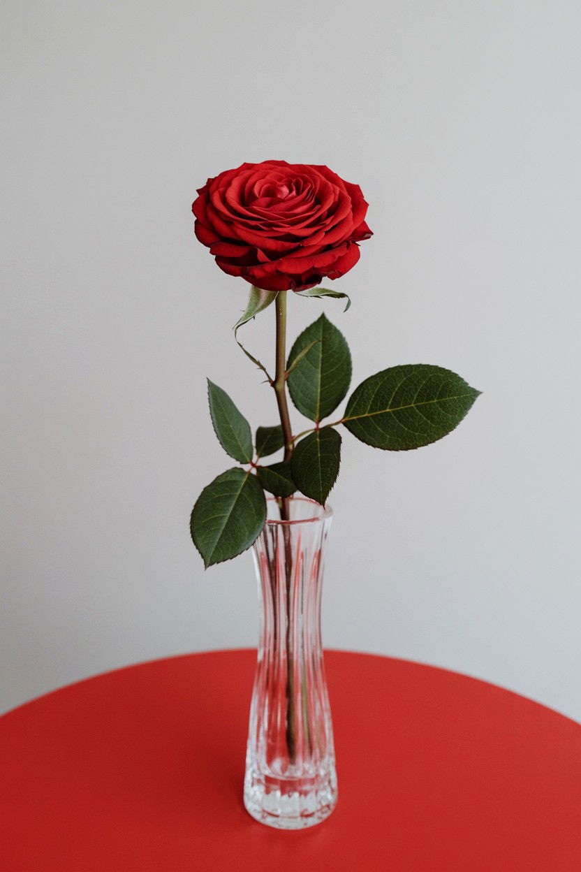 Single long stem red rose - 25 Valentine's Day Rose Arrangement Ideas