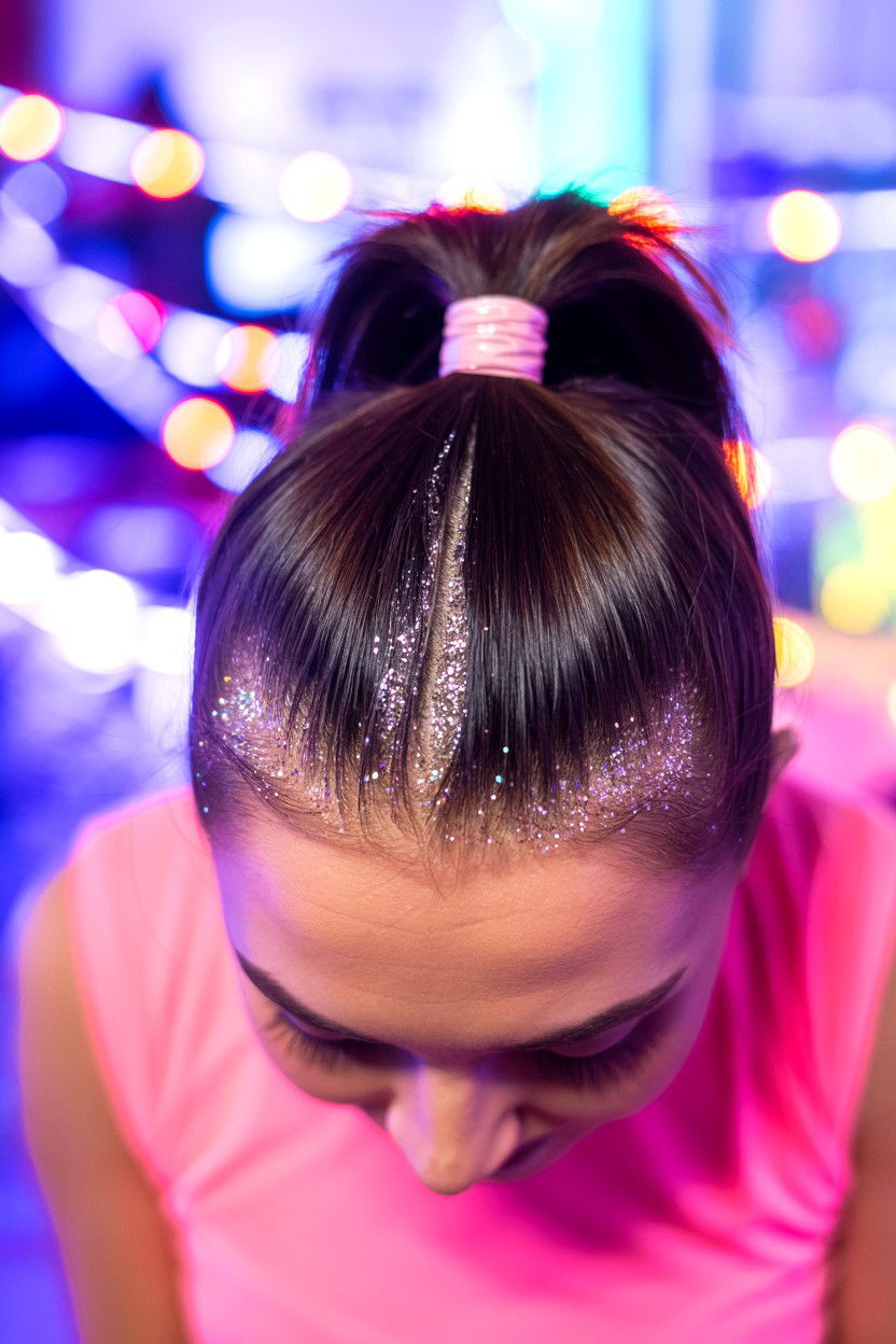 Sleek Ponytail With Glitter Roots - 25 Valentine's Day Sleek Ponytail Ideas