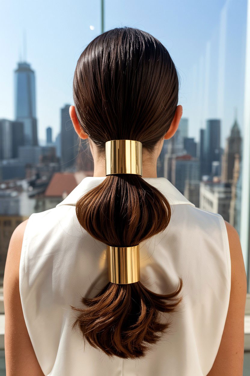 Sleek Ponytail With Gold Cuffs - 25 Valentine's Day Sleek Ponytail Ideas