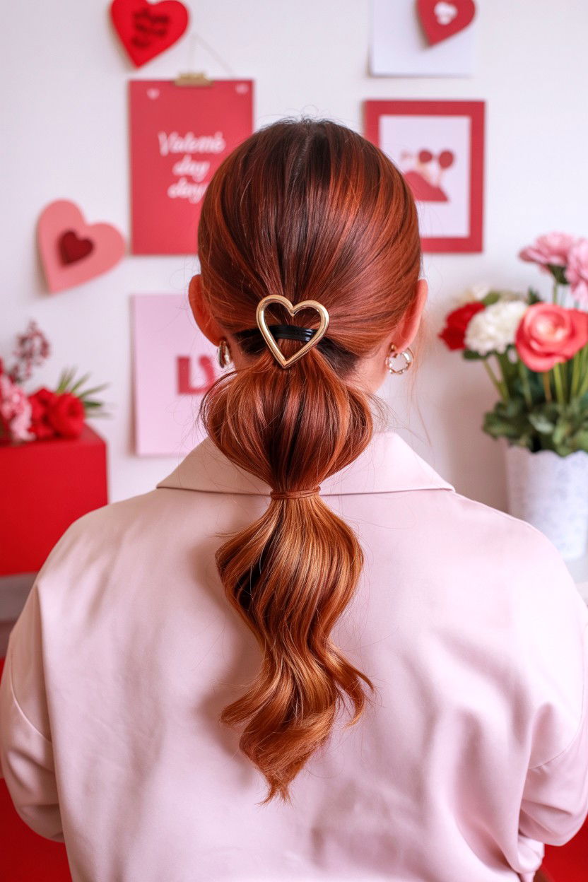 Sleek Ponytail With Heart Accessories - 25 Valentine's Day Sleek Ponytail Ideas