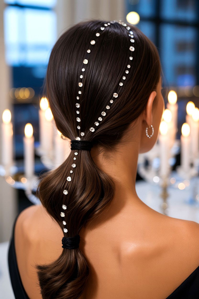Sleek Ponytail With Rhinestones - 25 Valentine's Day Sleek Ponytail Ideas