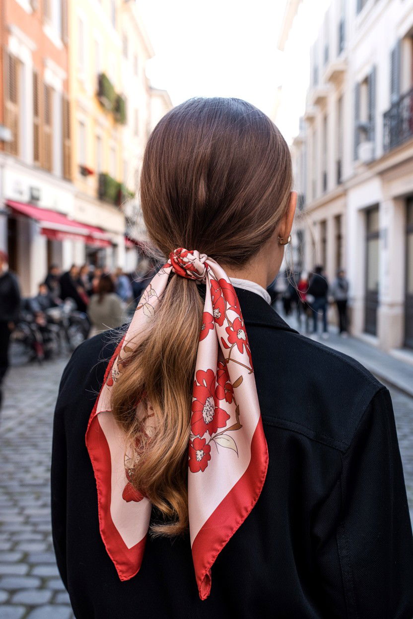 Sleek Ponytail With Scarf - 25 Valentine's Day Sleek Ponytail Ideas